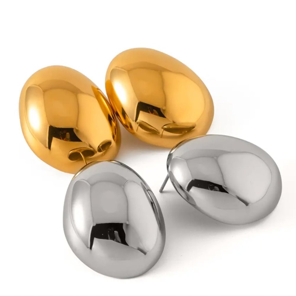 Gold/Silver Semicircle Oval Jewelry Stainless Steel Hollow Round Stud Earrings
